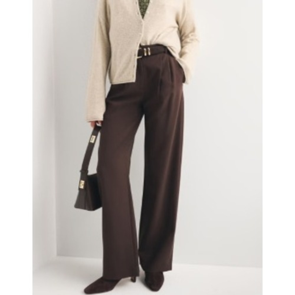 Abercrombie & Fitch Sloane Tailored Pant Ultra High Rise Wide Leg Brown 28 Reg